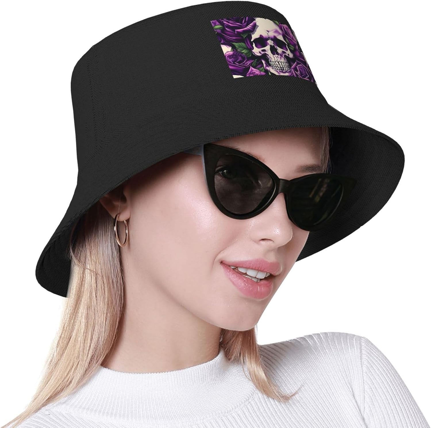 Many Purple Rose Skull Print Men Women Sun Hats for Wide Brim Uv Protection Fishing Hiking Outdoor Hats