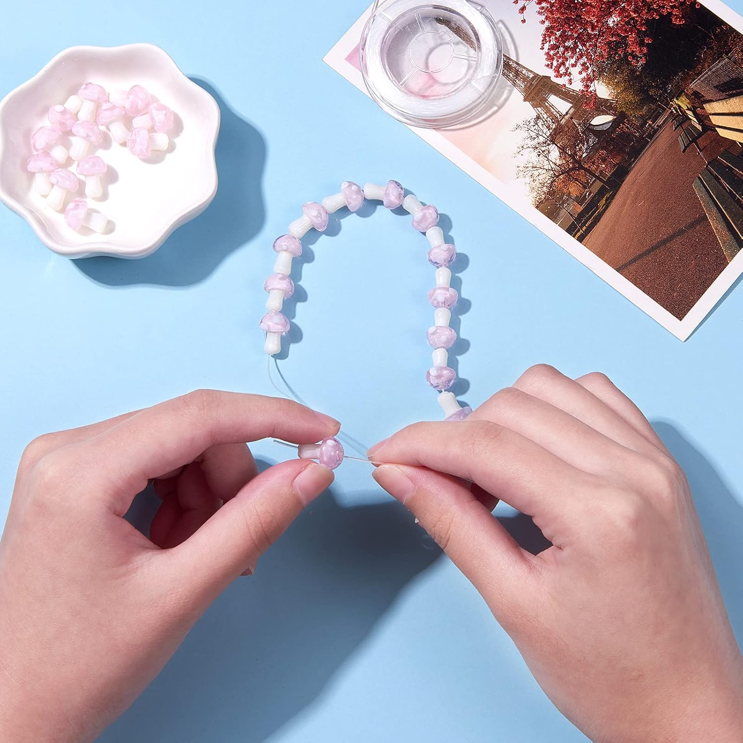 Ornaland 25 Pcs Pink Mushroom Glass Beads Charms Handmade Lampwork Loose Spacer Beads for Bracelets Necklaces Earrings Jewelry Making - Image 5