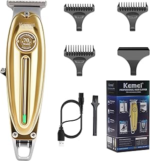 Kemei 1949 Cortadora de Pelo Profesional Para Hombre, Cortadora de Barba Para Hombre, Cortadora Eléctrica de Grado de Peluquería, Solución de Aseo Inalámbrica Todo en uno, Dorado