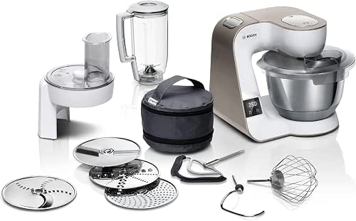 Bosch Küchenmaschine Serie 4, integrierte Waage, Mixer 1,25 L, Edelstahl-Schüssel