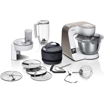 Bosch food processor series 4 integrated scale mixer 125 L stainless steel bowl 39 L professional dough hook snow silicone broom continuous carver 4 discs 1000 W white MUM5XW20