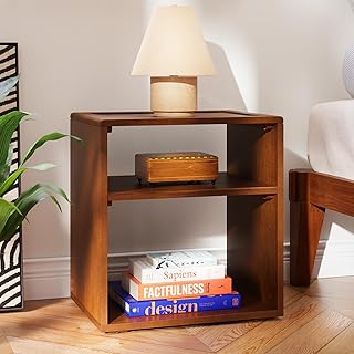 Bme Solid Wood Chalipa Nightstand with 1 Drawer, Mid-Century Style Side Table, End Table for Bedroom and Living Room, Requires Assembly, Walnut