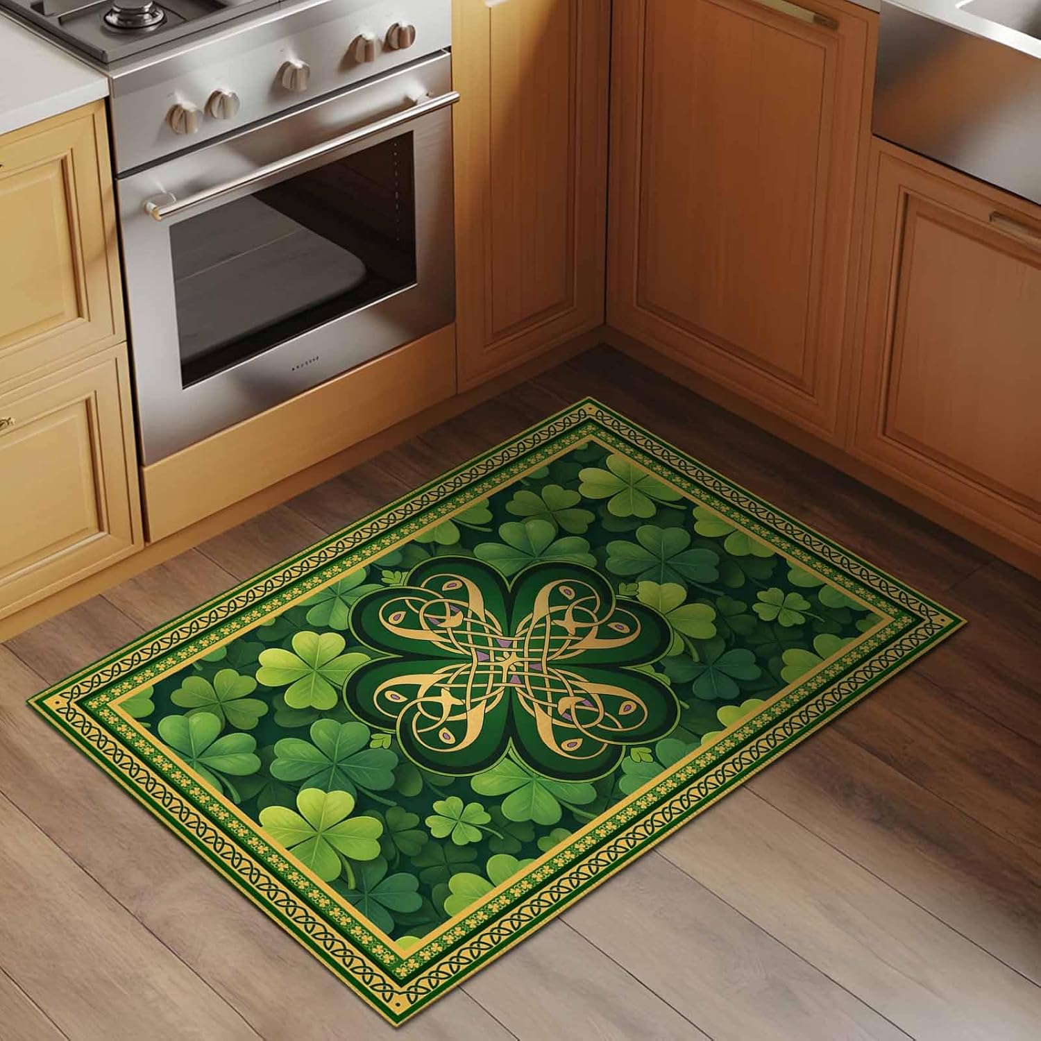 St. Patrick's Day 2x3 Area Rugs for Living Room, Yellow Green Shamrock Celtic Knot Geometric Non Slip Floor Mat Washable Low-Profile Indoor Carpet for Bedroom, Dining Room, Bathroom