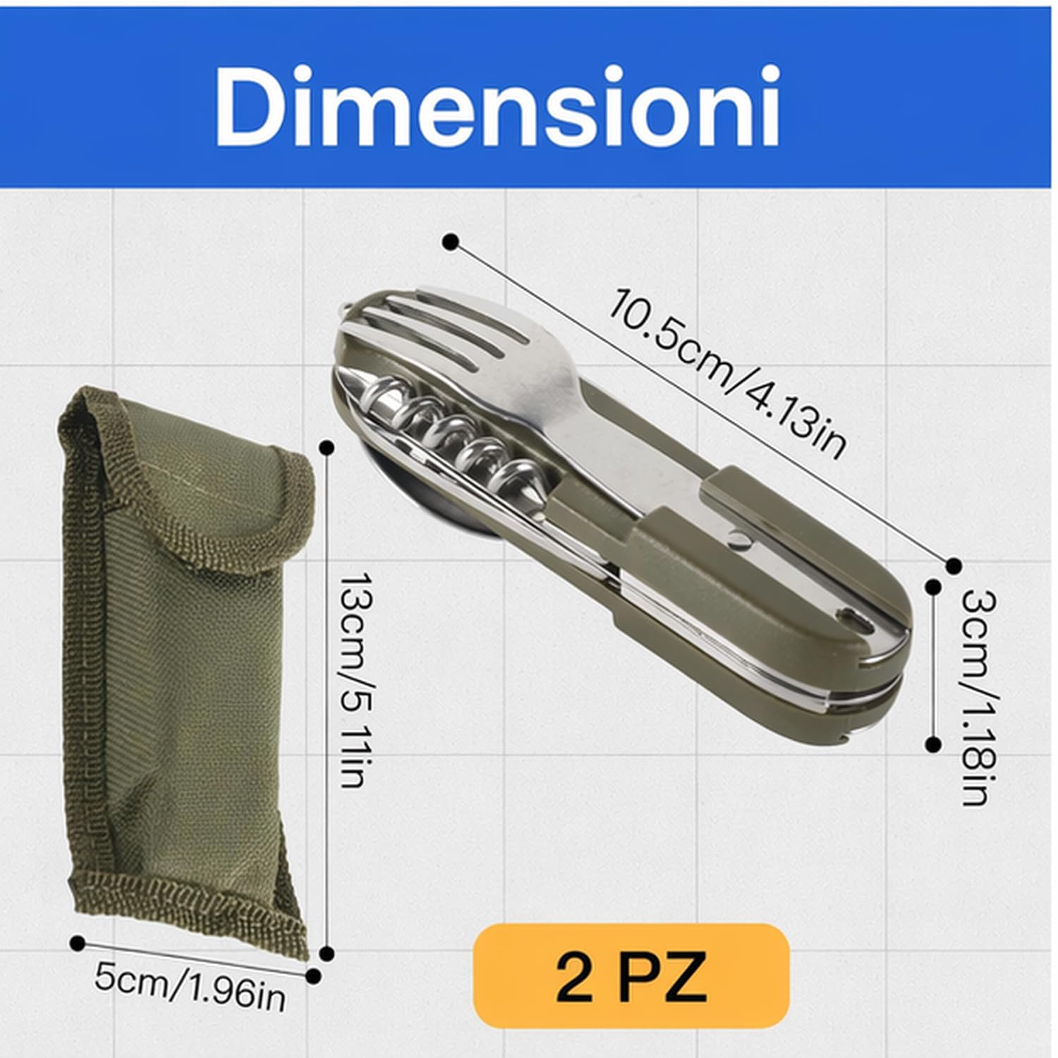 2 Pack Posate da Campeggio,7 in 1 Posate Staccabili per Campeggio with Nylon Pouch,Folding Camping Cutlery Set for Travel, Hiking, Picnic.(Verde)
