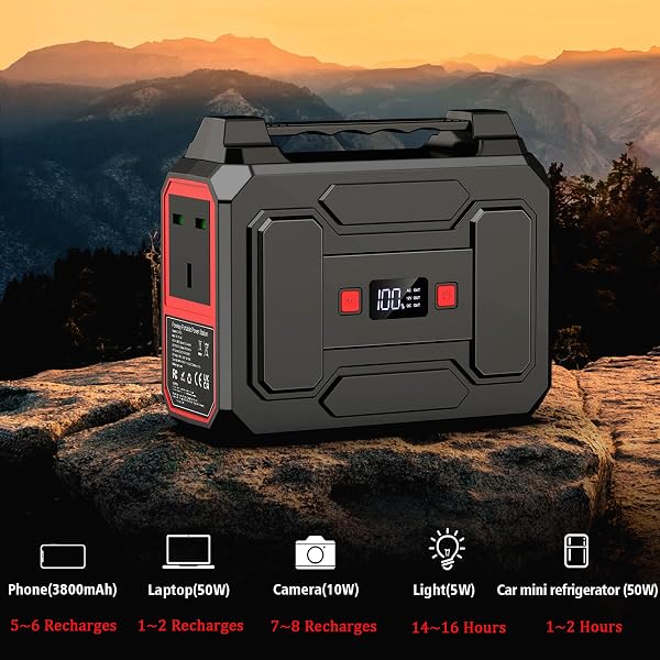 Powkey 99Wh/ 27000mAh Portable Power Station,100W Camping Power Pack,Solar Generator with AC/DC/USB/Type- C Outlet for Outdoors Camping Travel Fishing Emergency Power Supply Red - 2
