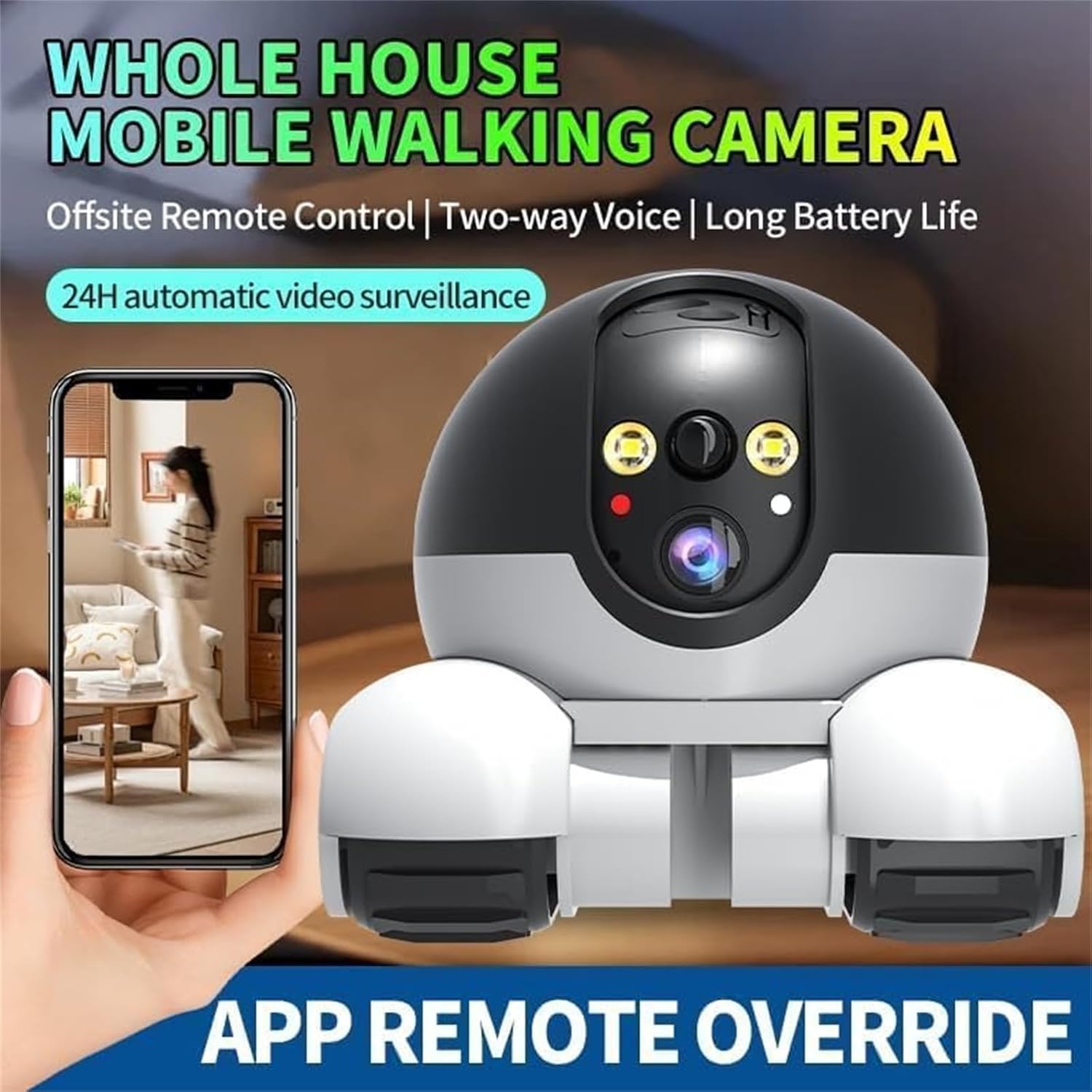 Blinky Bot Camera with a smartphone showing remote control interface