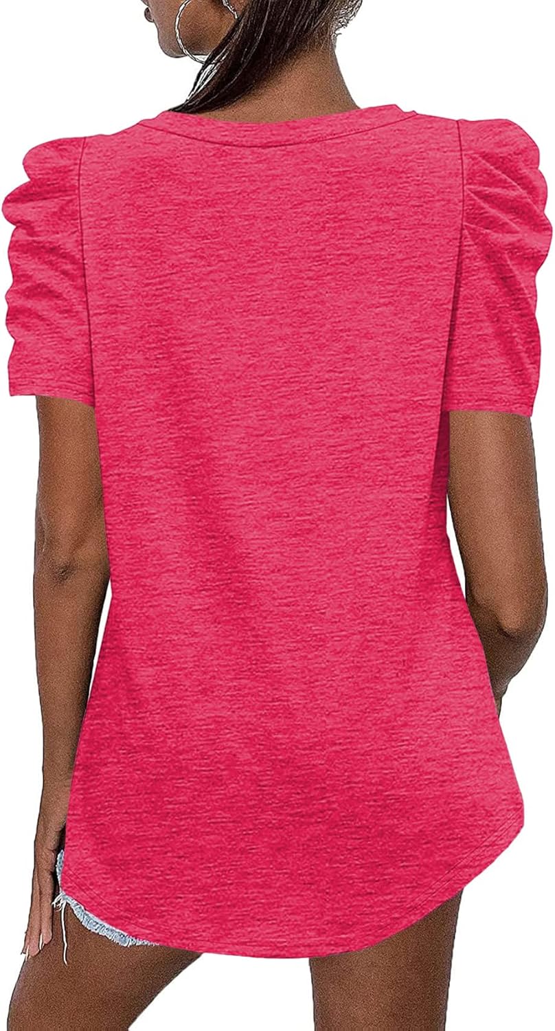 LCXWFE Womens Casual V Neck T Shirt Puff Sleeve Tops Ruched Elegant Summer Shirts - Image 4