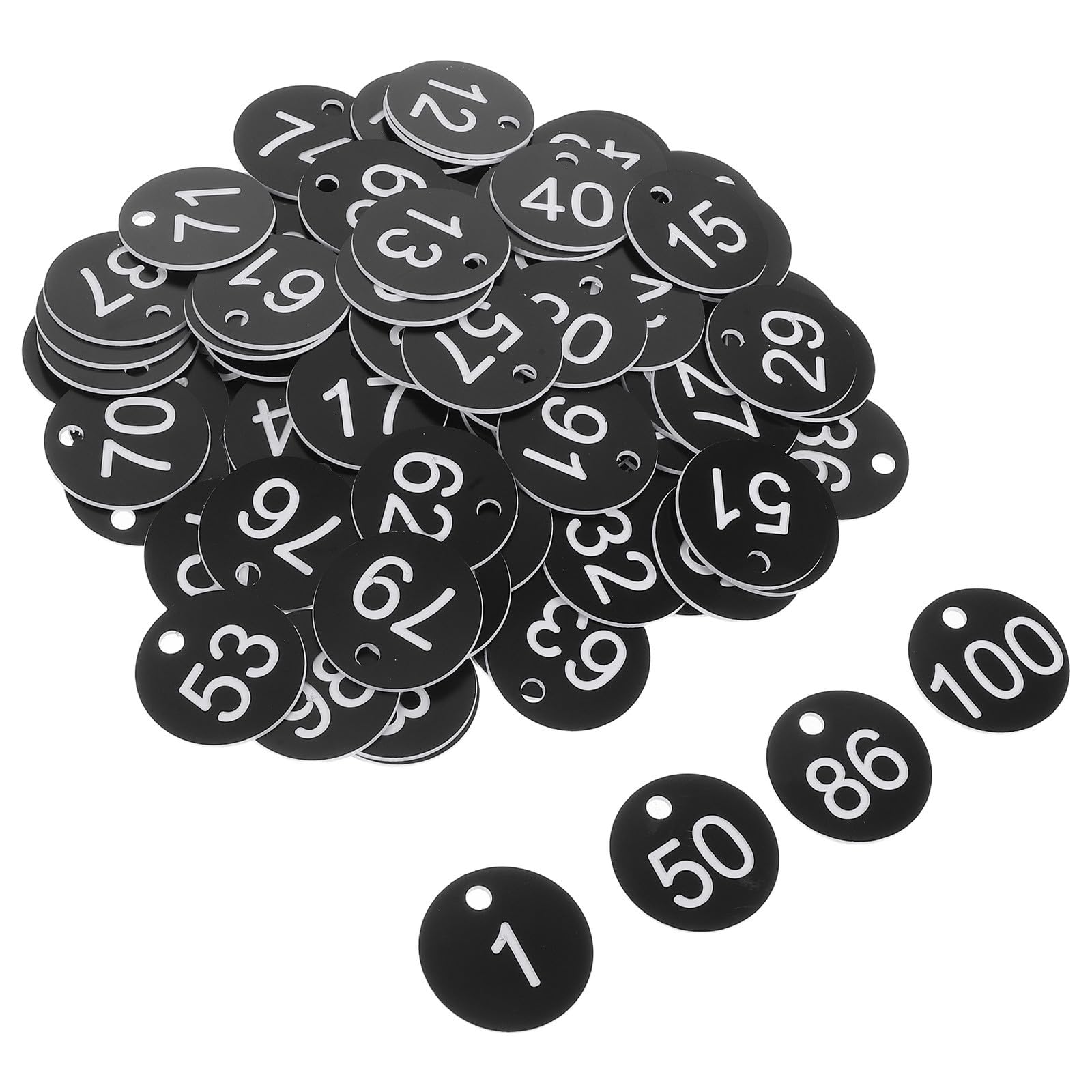 Alasum 100 etiquetas de identificación numéricas de plástico negro reutilizables para llaveros 8