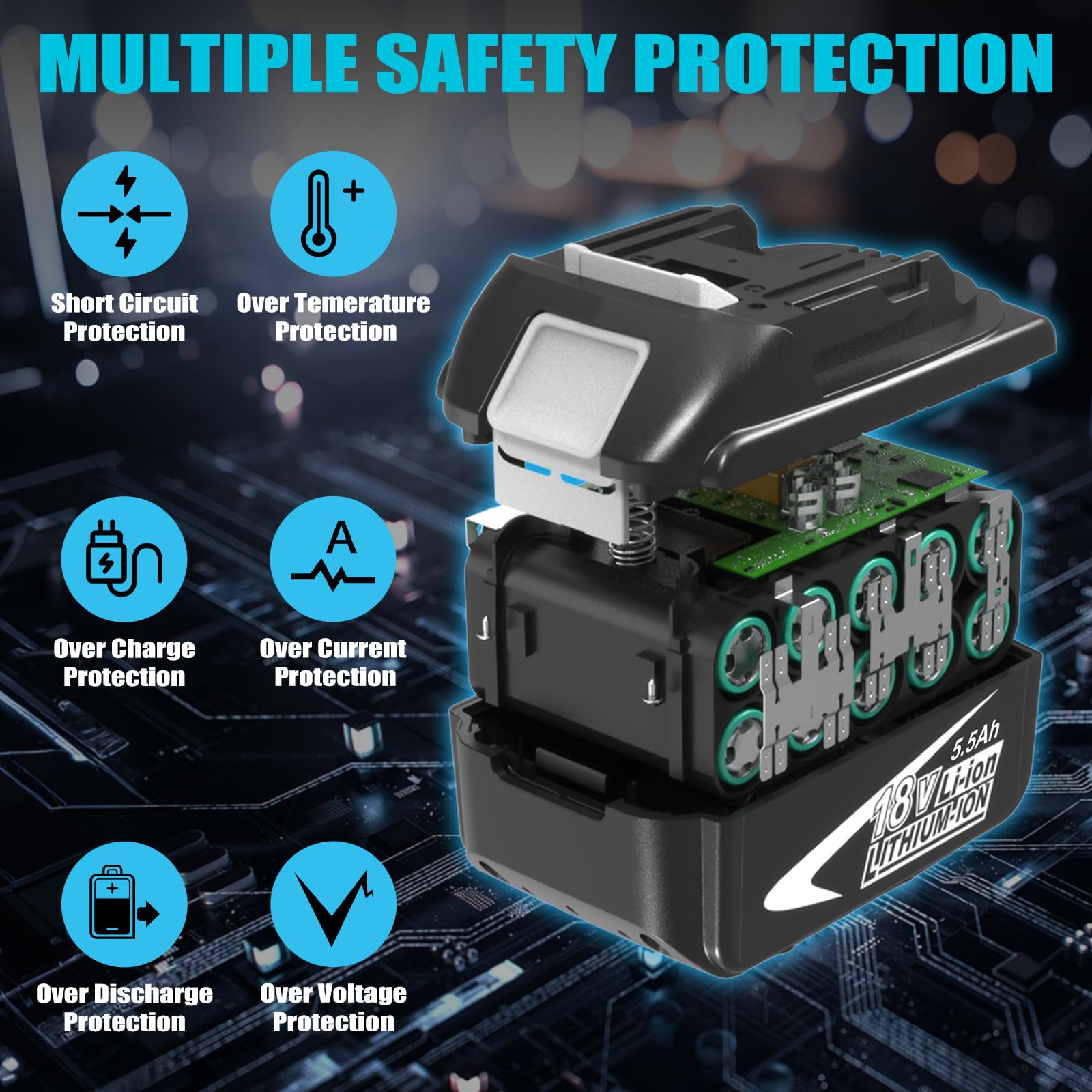 2 × Rechange pour Makita Batterie 18V 5.5Ah