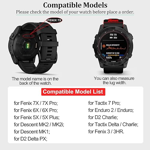 Miniatura 2 de for Fenix 7X Band 26mm Fenix 6X Fenix 5X Quickfit Watch Bands,Sport Silicone Wristband for Garmin Tactix 7 ProEnduro 2Descent Mk2iTactix
