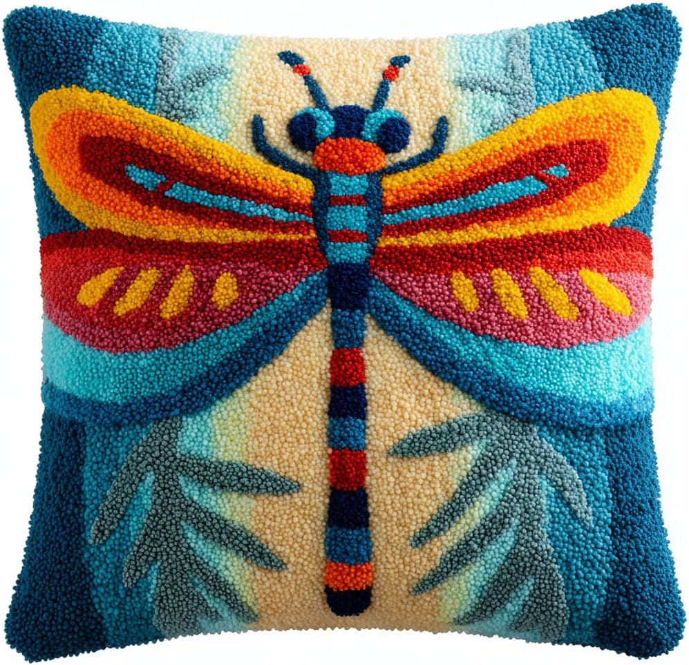 AMBATTERY Latch Hook Kits for Adults Beginners Colorful Flowers DIY Crochet Pillow Kit Pre-Printed Pillowcase Hook and Latch Rug Kits Needlework Cushion Cover 17x17 in