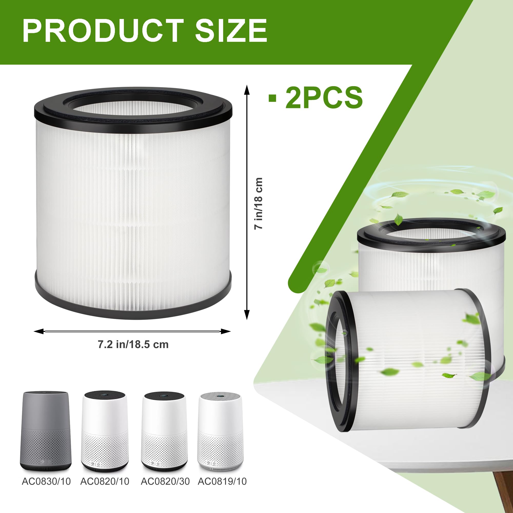 2 filtri di ricambio HEPA compatibili, Per Philips Purificatore Aria, Per Philips purificatore d'aria serie 800 AC0820/30 AC0819/10 AC0830/10 AC0820/10,Per Purificatore d Aria FY0194/ 30 e FY0293/30
