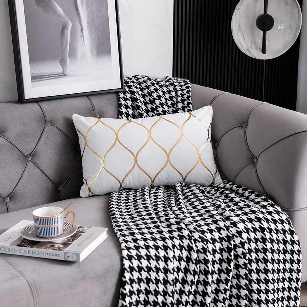 Gold Velvet Throw Pillow Covers Off White: 2 Pack 12x20 Inch Rectangular Decorative Pillow Cases for Bedroom Sofa Couch Living Room - Image 3