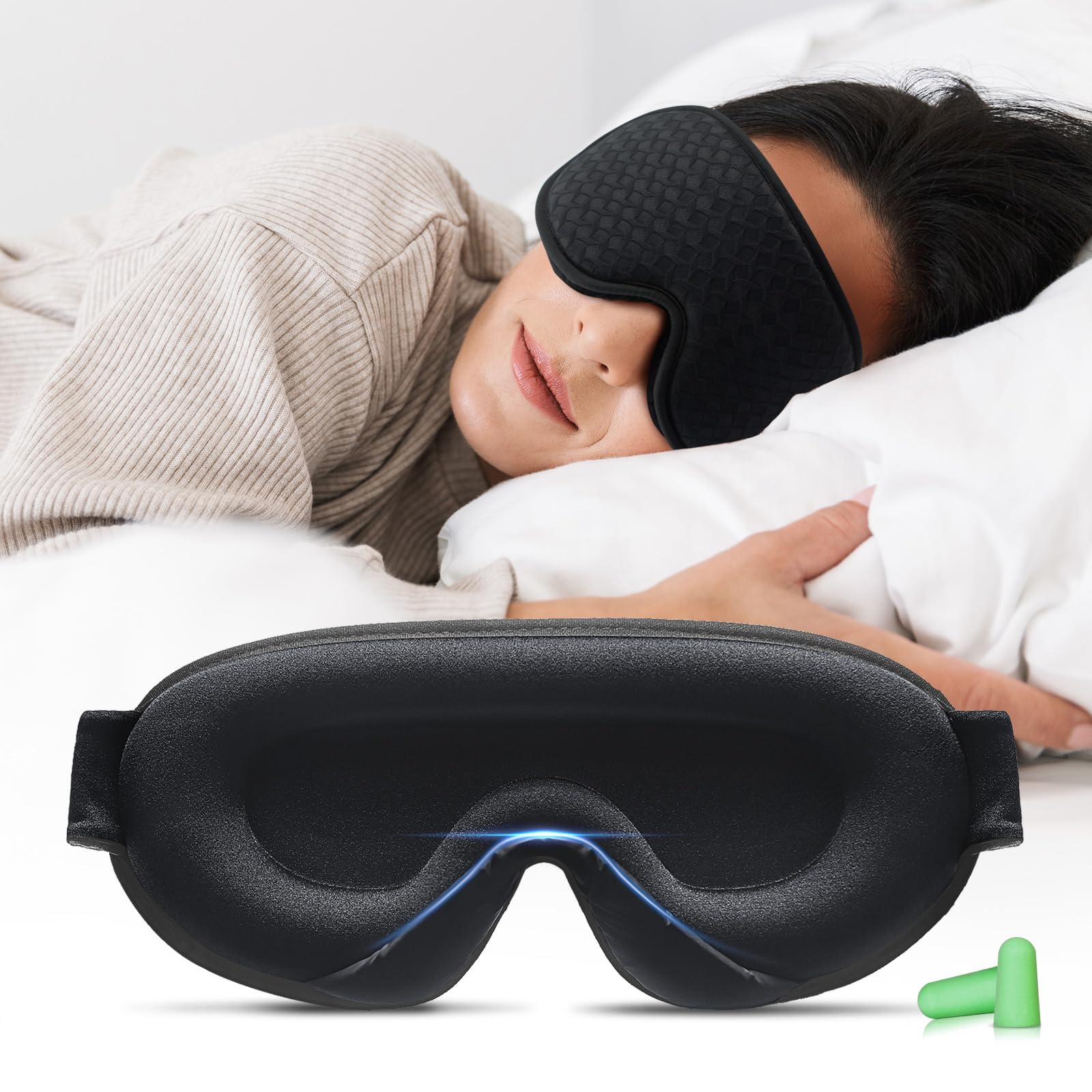 Antifaz para Dormir, Antifaz Dormir 3D Diseño Ampliado para un Sueño Tranquilo, Perfecto para Hombres y Mujeres, 100% Anti-Luz Máscara de Dormir Sin Presión Ocular (Negro)