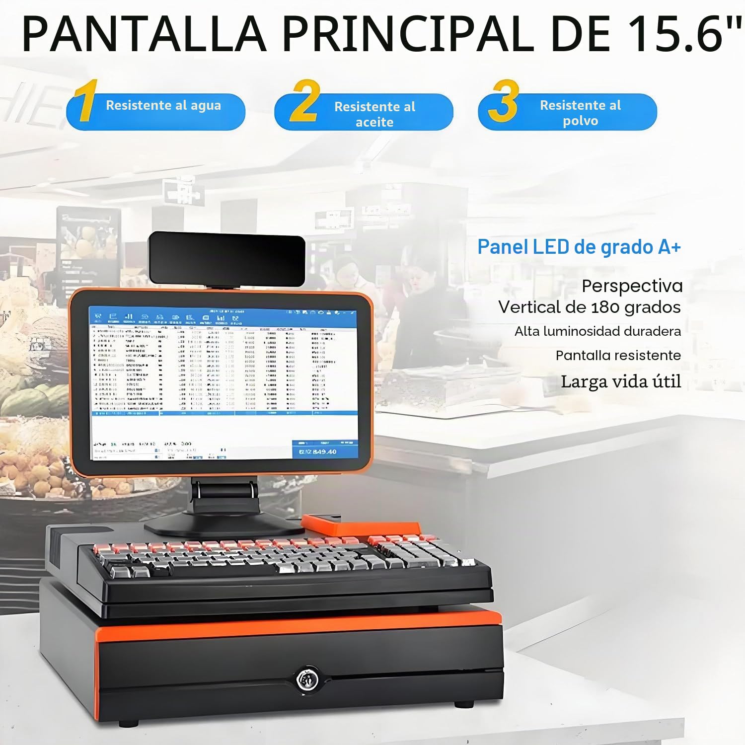 Pantalla táctil de 15,6 pulgadas, caja registradora, teclado, impresora integrada de 58 mm, ordenador TPV, punto de venta para fábricas, caja registradora para empresas y negocios White-SingleScreen