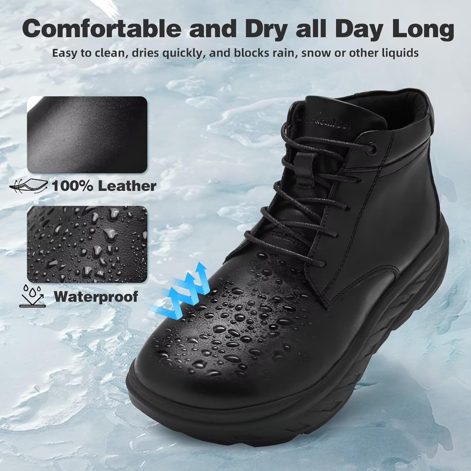Men's Orthopedic Diabetic Winter Boots: Comfortable Wide Toe Box Warm Arch Support Plantar Fasciitis Leather Dress Oxfords Shoes, Casual Walking Snow Ankle Mid Boots for Foot and Heel Pain Relief - Image 6