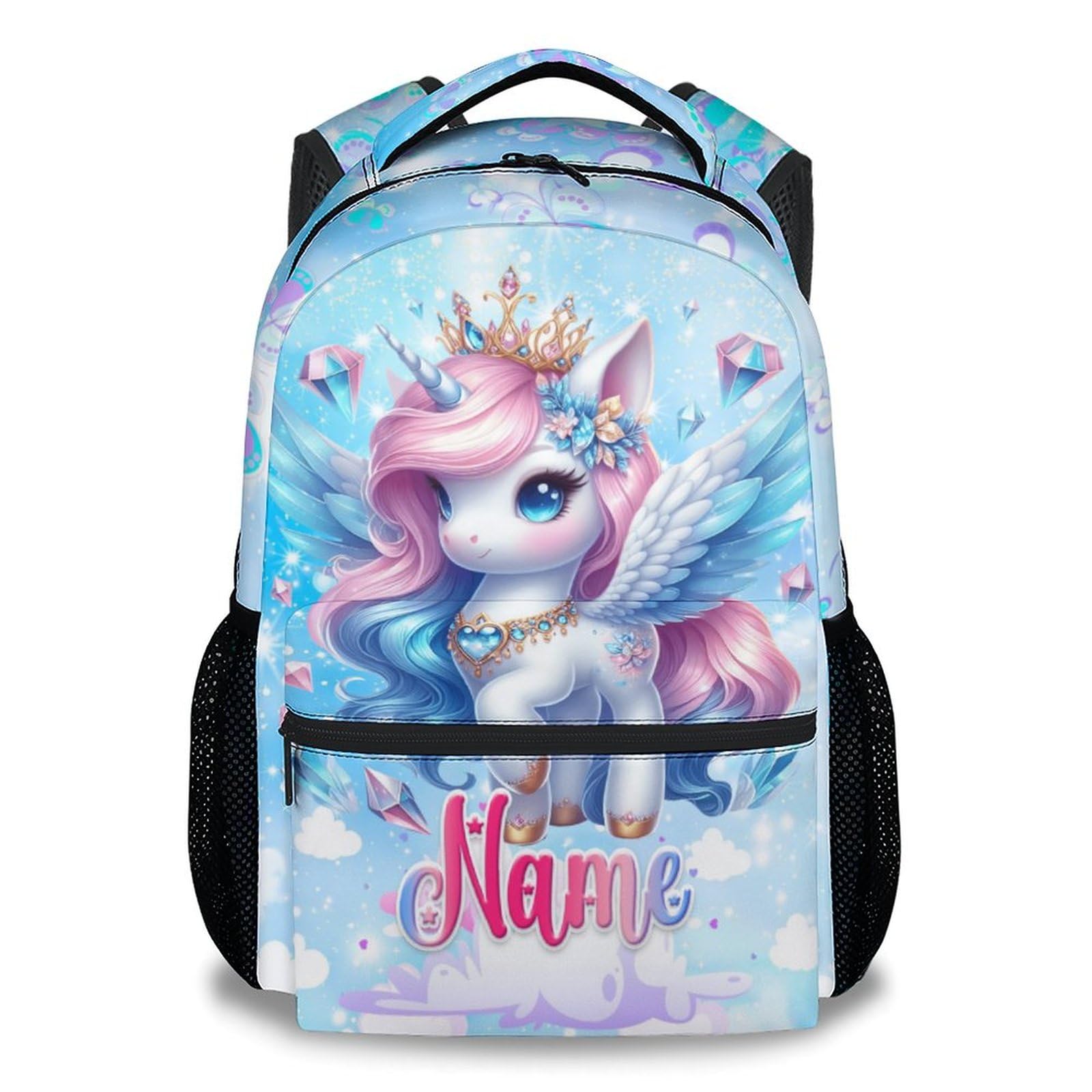 COOPASIA Personalized Backpack for Girls - Unicorn Backpack for Kids - Custom Name Bookbag School Supplies - 17 Inch Cute School Bag for Primary
