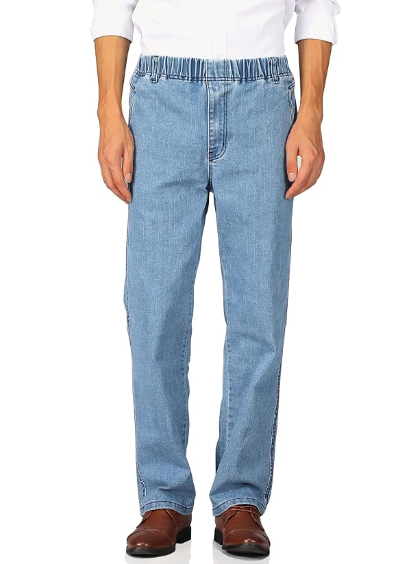 Soojun Mens Casual Loose Fit Elastic Waist Jeans Denim Pants, Denim Blue, 34W x 32L by Soojun - Used condition - US$29.54