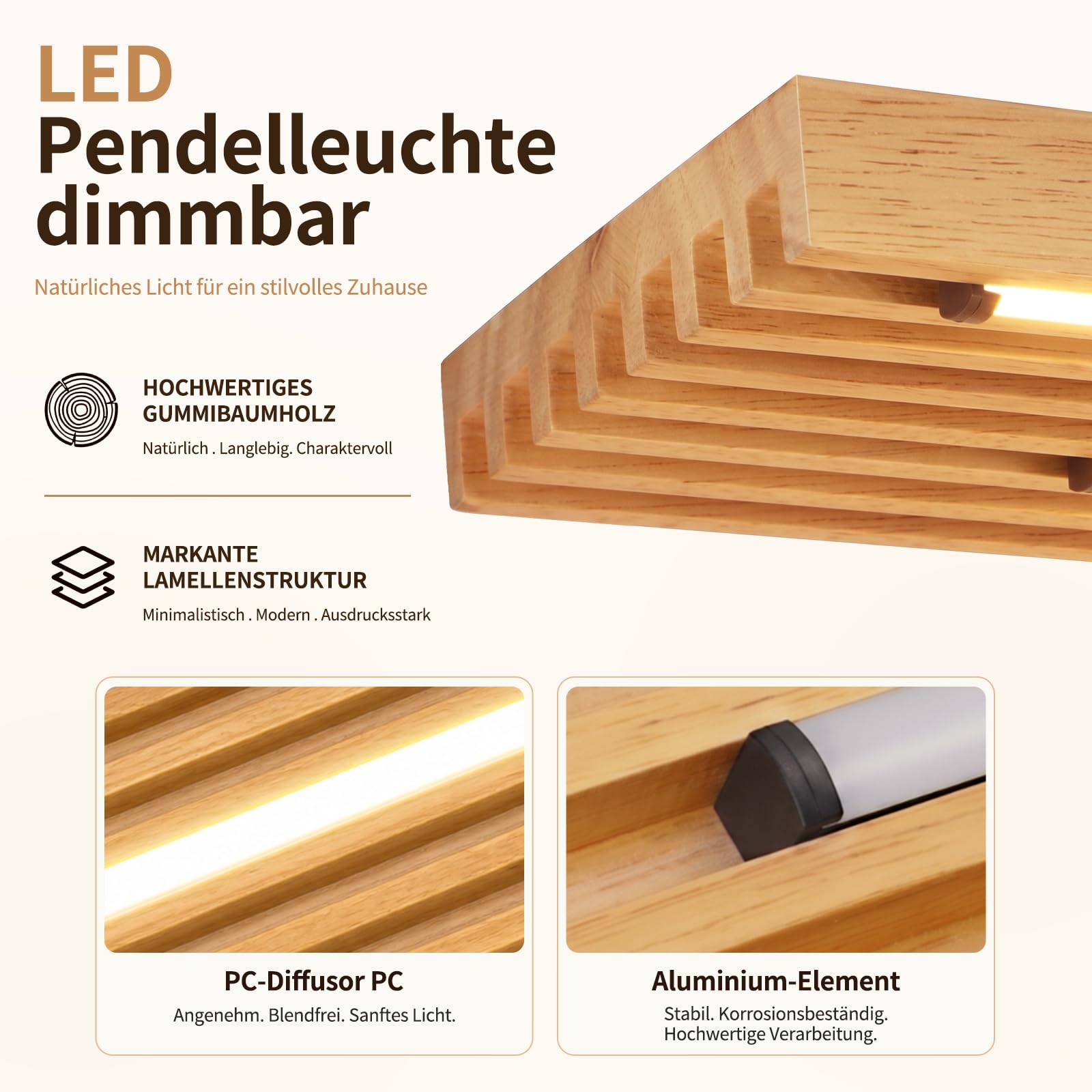 ZMH Hängelampe esstisch Holz 33W Pendelleuchte dimmbar Esszimmerlampe Küche