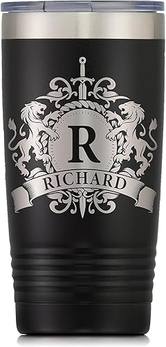 Vaso personalizado con texto de iniciales grabadas personalizadas, taza de acero inoxidable de 20 onzas, vaso de café de viaje aislado al vacío de