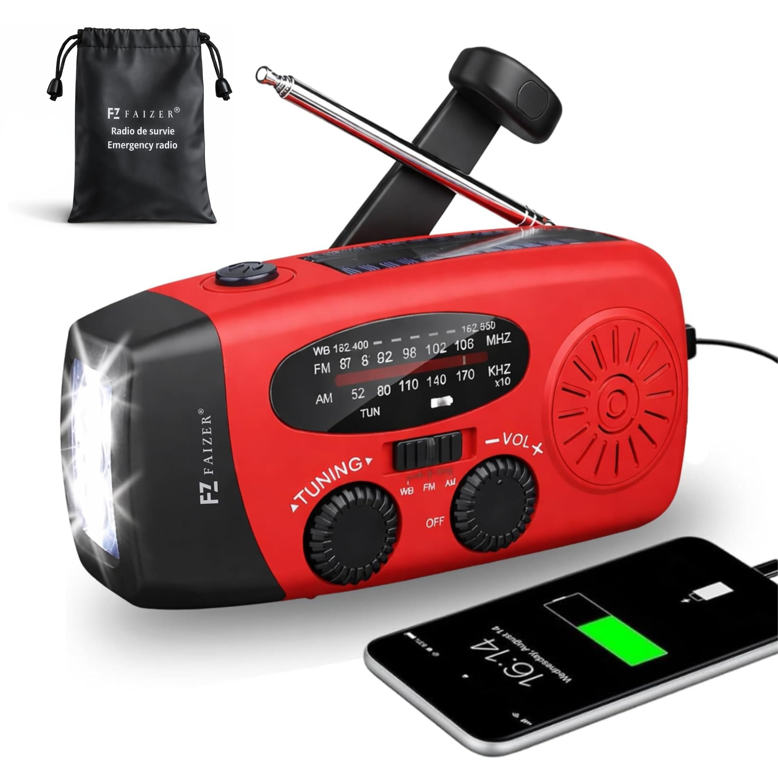 Radio Di Emergenza Solare Con Power Bank 4000mAh, Torcia LED, Bussola, Allarme SOS E Manovella – Ideale Per Campeggio E Avventure Outdoor