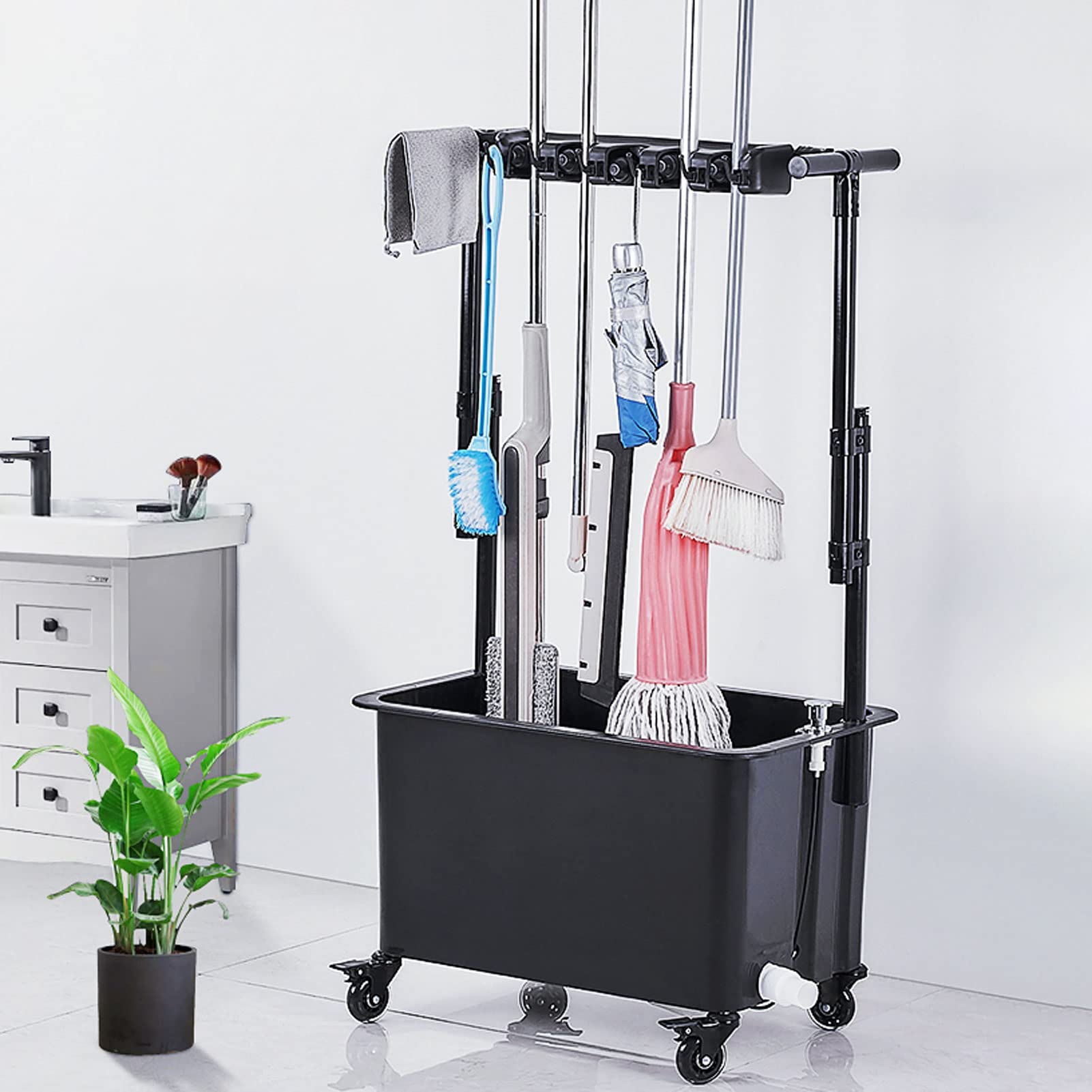 ASerZenith Black Heavy Duty Slop Sinks With Bracket, Single Bowl Sink For Washing Room, Basement, Shop
