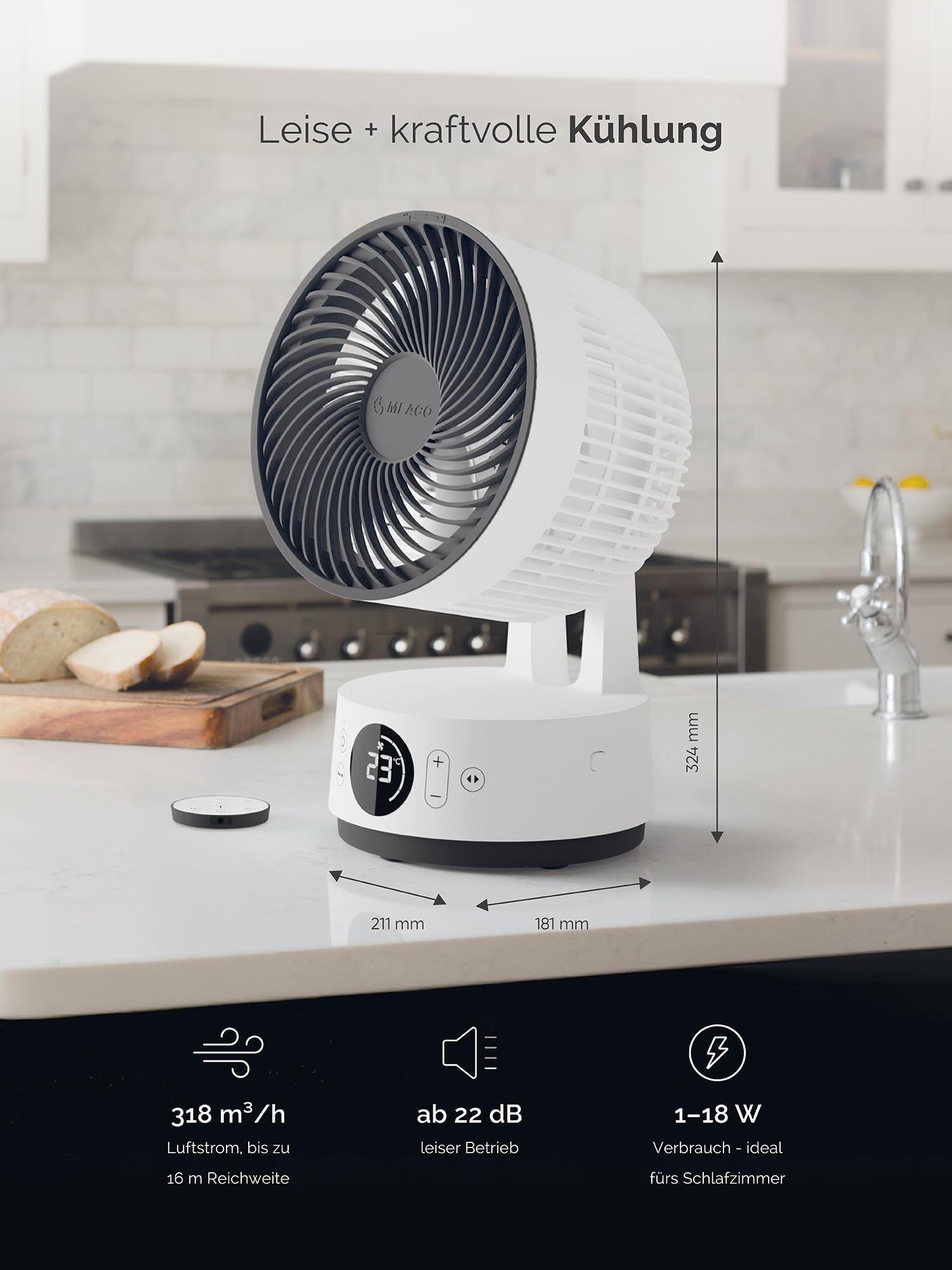 MeacoFan Sefte 6 Tischventilator 21 cm austauschbarer Akku 26 Std. Laufzeit leise 22 dB energieeffizient 1-18 W