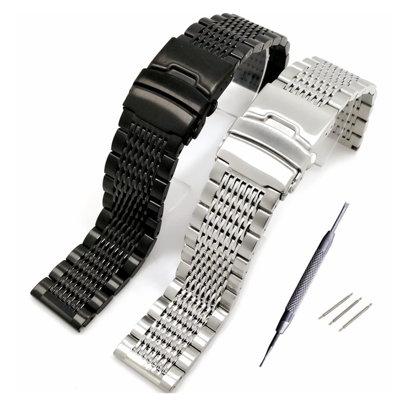 Cong Yi Luxe 22/20 / 24mm Solide Milan Link Bande de montre en acier inoxydable Pliant Fermoir Sécurité Montres Sangle Bracelet Remplacement