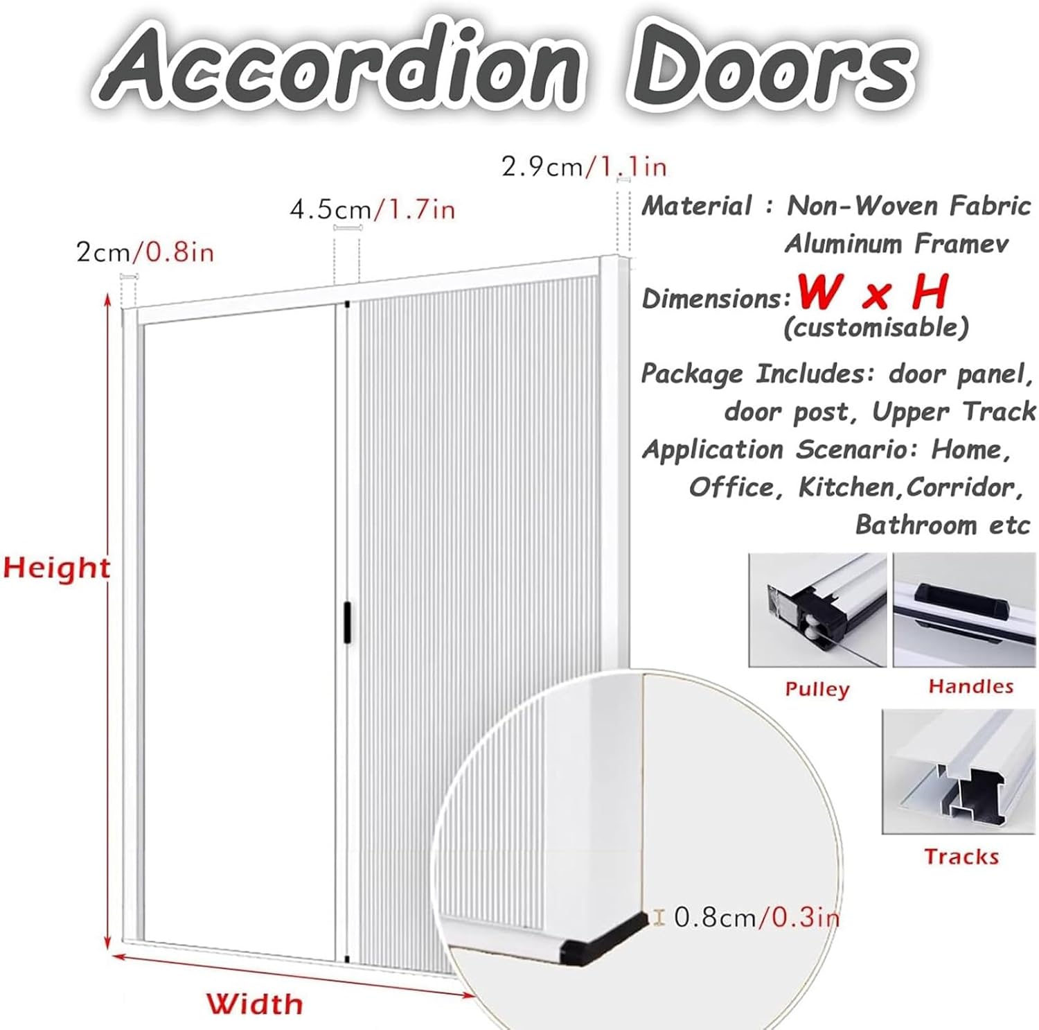 Single Accordion Sliding Door with Screen 22x60 in, White Retractable Folding Door for Closet/Doorway/Bedroom/Bathroom/Living RoomReplacement Barn Door