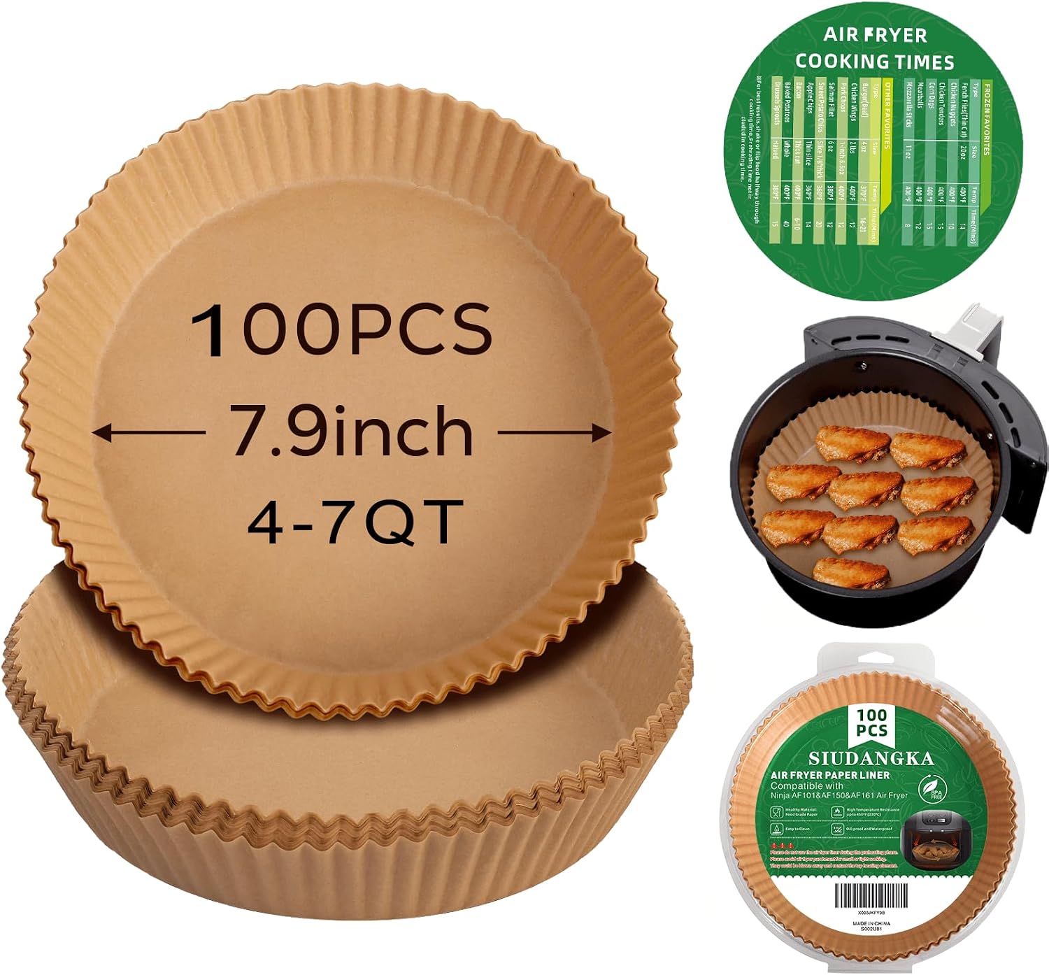 100Pcs Air Fryer Liners Disposable Parchment Paper for Most 4-7QT Air fryer