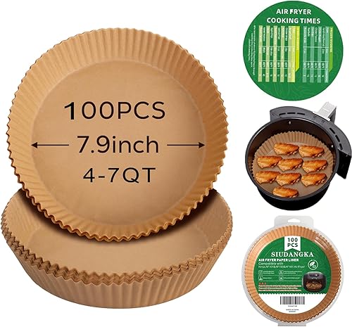 Forros para freidora de aire desechables para la mayoría de freír de aire de 4 a 7 cuartos de galón, 100 piezas de papel pergamino antiadherente