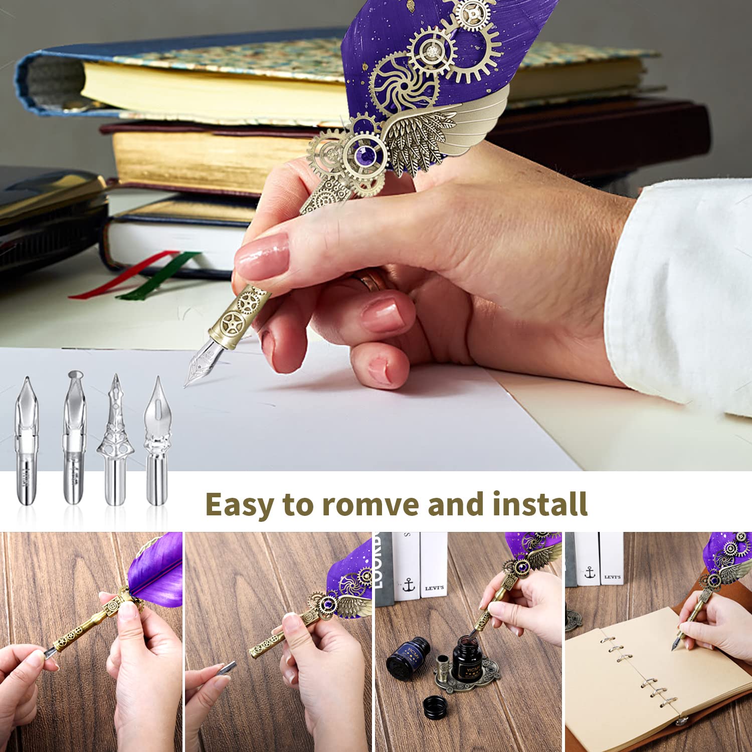 Feather Pen Ink Set Wax Seal Stamp Calligraphy Kit Gift Box MPRINCE ...