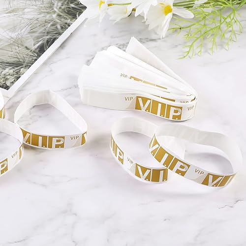Miniatura 4 de 300 pulseras de papel para eventos, pulseras de identificación ligeras VIP adhesivas de papel para eventos, conciertos, clubes, festivales (dorado)