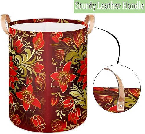 Miniatura 4 de Floral Ornament 20.8" Tall Laundry Basket Hampers Red Gold Foldable Laundry Storage Bin Cesta De Lavanderia Laundry Hamper Basket for Bathroom