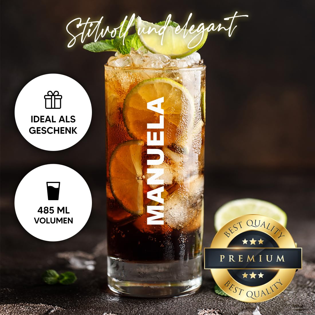polar-effekt Longdrinkgläser 485 ml 6er Set mit personalisierter Gravur - Gläser mit Namen - Geschenke für Sie und Ihn - ideal für Bier, Wasser, Saft und Gin Tonic