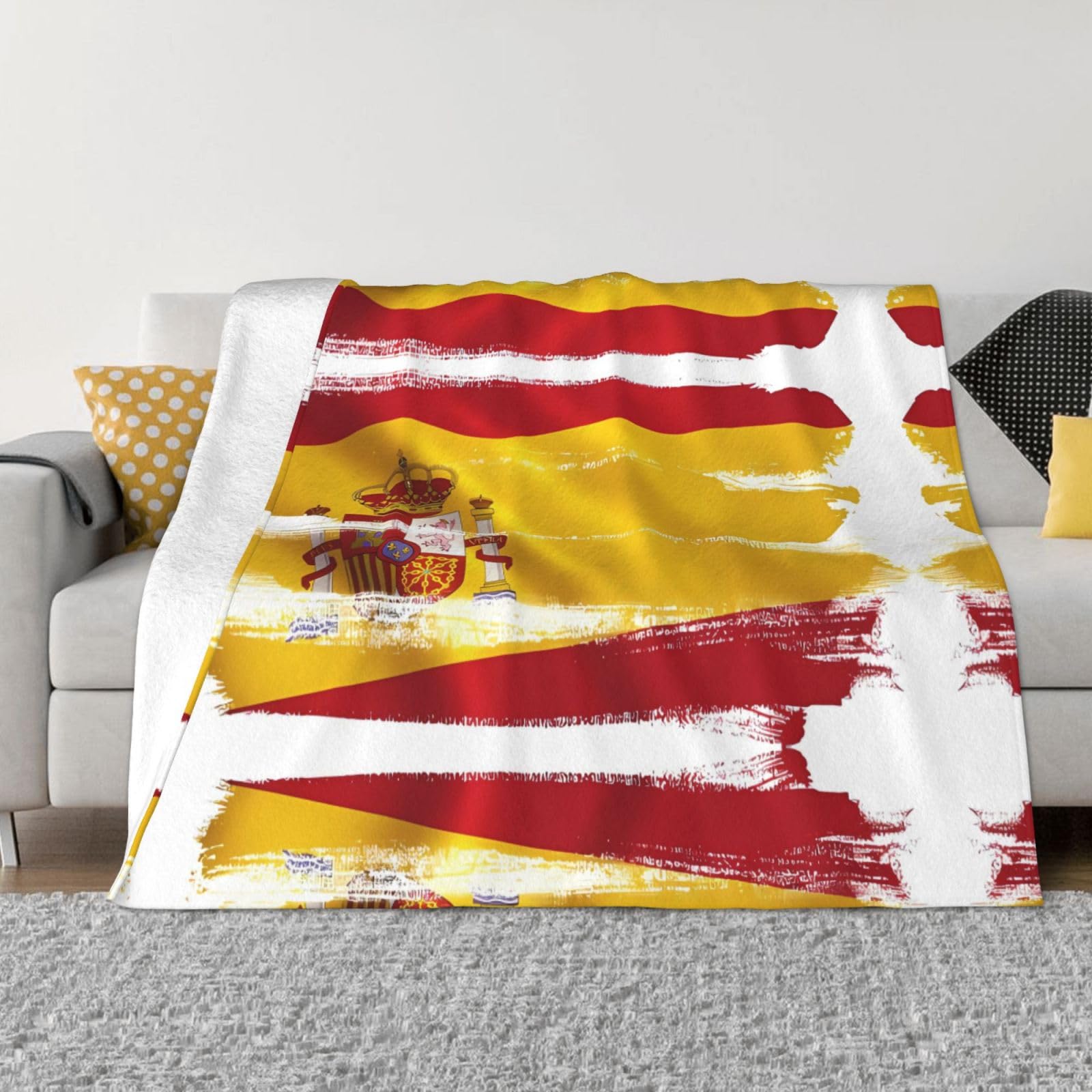 Couverture flanelle drapeau Espagne 203x152 cm PHAYAH pour lit et canapé