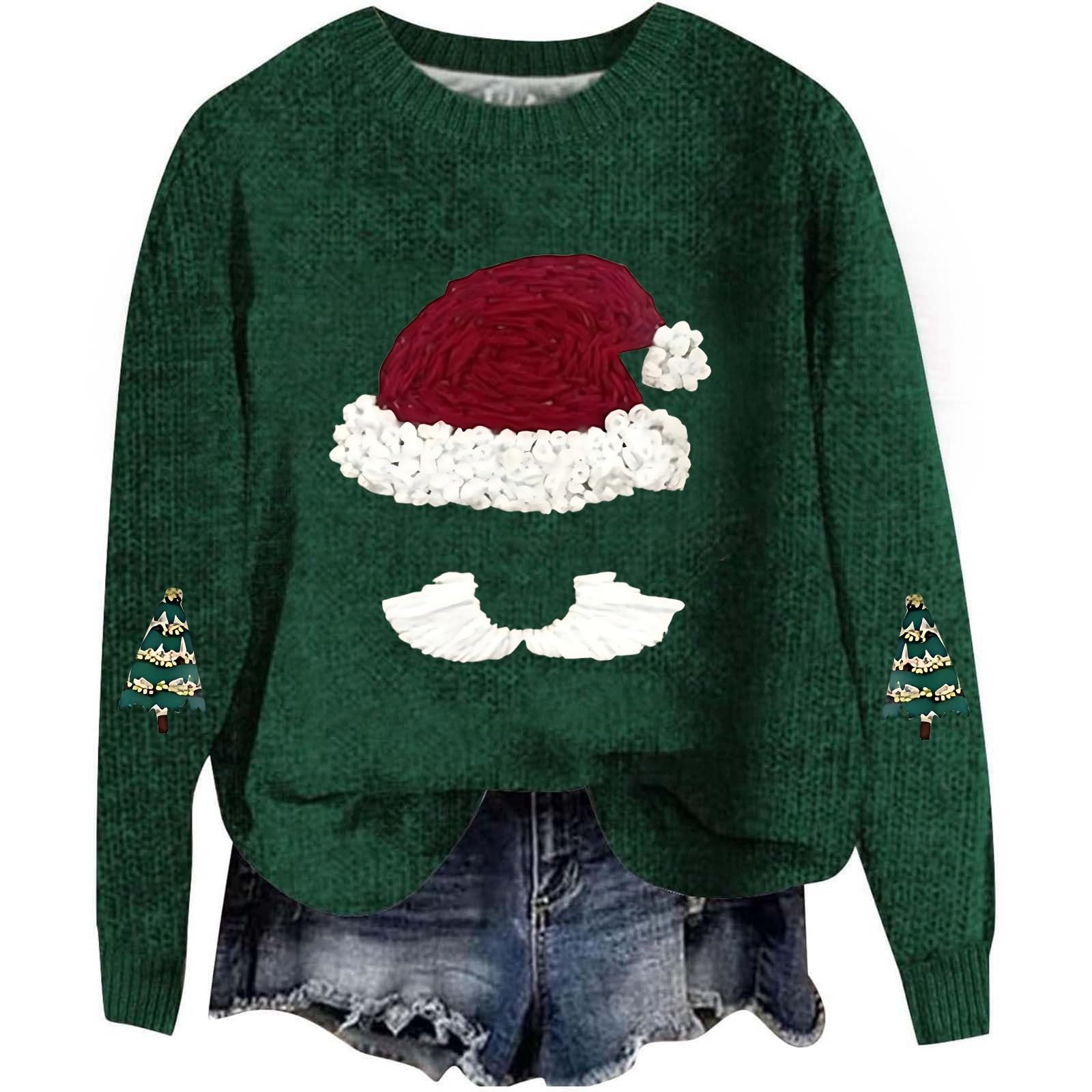 Jersey de Navidad con cuello redondo color verde oscuro para regalar en XXL 5