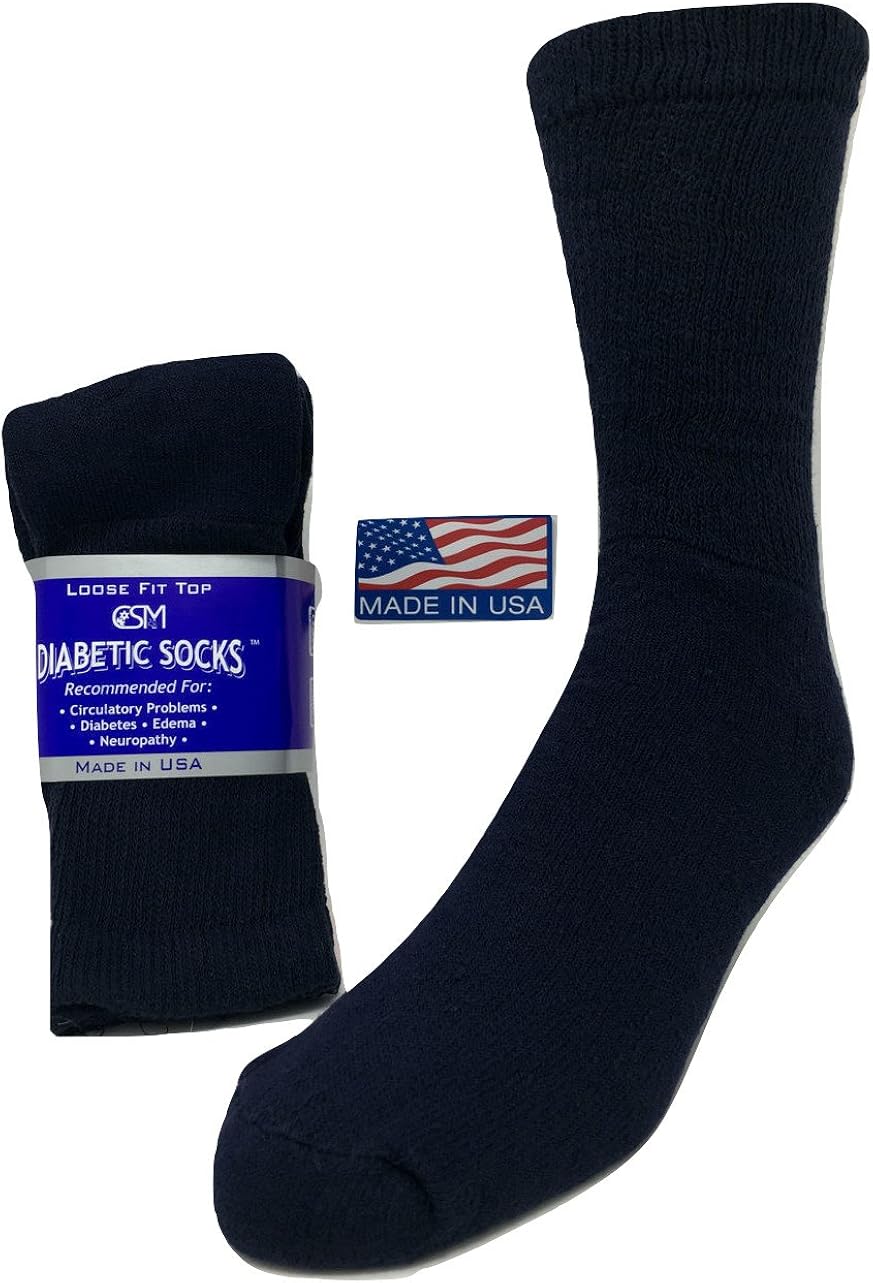 Diabetic Socks, Creswell Diabetic Socks, 12 Pack (1 Dozen Pairs), for Men and Women, Medical Socks for Neuropathy, Edema, Diabetes, Non-Binding, Crew Length, Size 10-13 Large, Navy : Health & Household