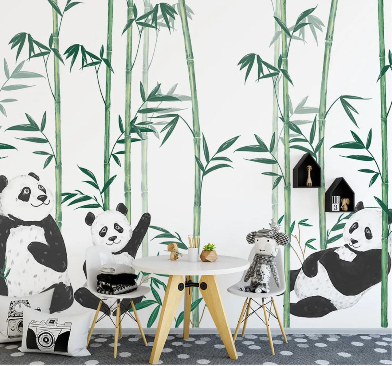 Wallpaper-3D-Xlm 400Cm×280Cm(B×H) Cartoon Panda Hand Drawn Green Bamboo Grove 3D Wallpaper Easy Install Feature Office Living Room Sofa Bedroom Tv Background Wall Decoration-400Cm×280Cm