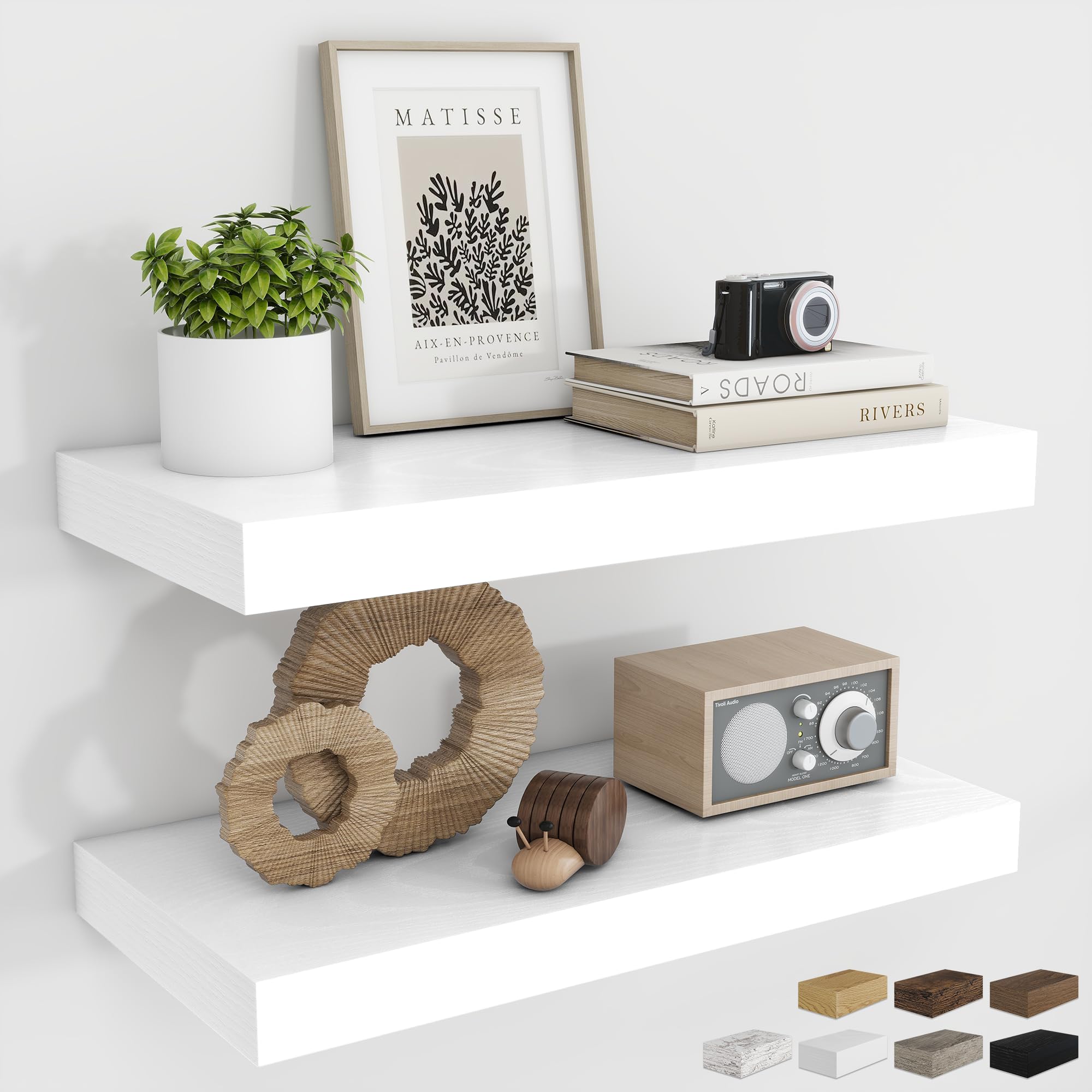 RICHFOCUS Bathroom Floating Shelves for Wall, 20" White Set of 2