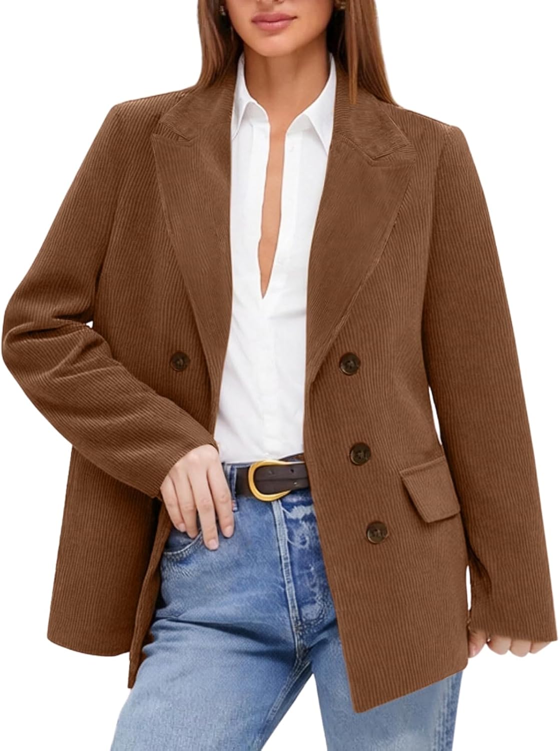 Womens Winter Corduroy Blazers Jackets 2025 Fall Business Casual Suit Jacket Notched Lapel Work Coat Outerwear