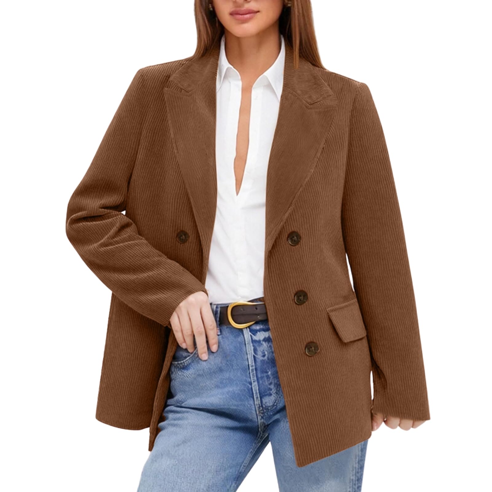 Womens Winter Corduroy Blazers Jackets 2025 Fall Business Casual Suit Jacket Notched Lapel Work Coat Outerwear