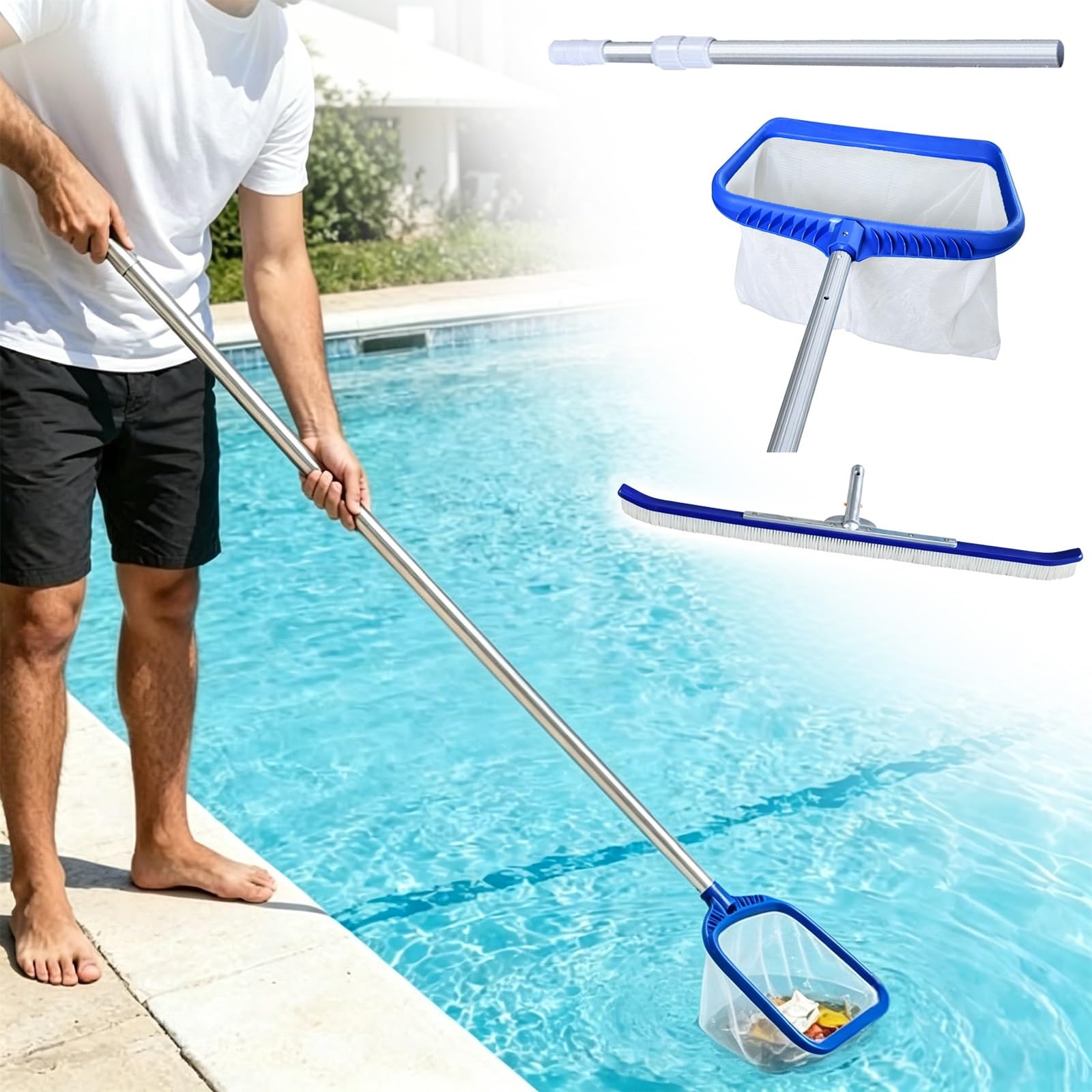LZMZMQ Above Ground Pool Maintenance Set, Swimming Pool Cleaning Kit with Skimmer And Brush, Pool Cleaning Equipment for Ponds/Spas/Hot Tubs(9.5ft/2.9m)
