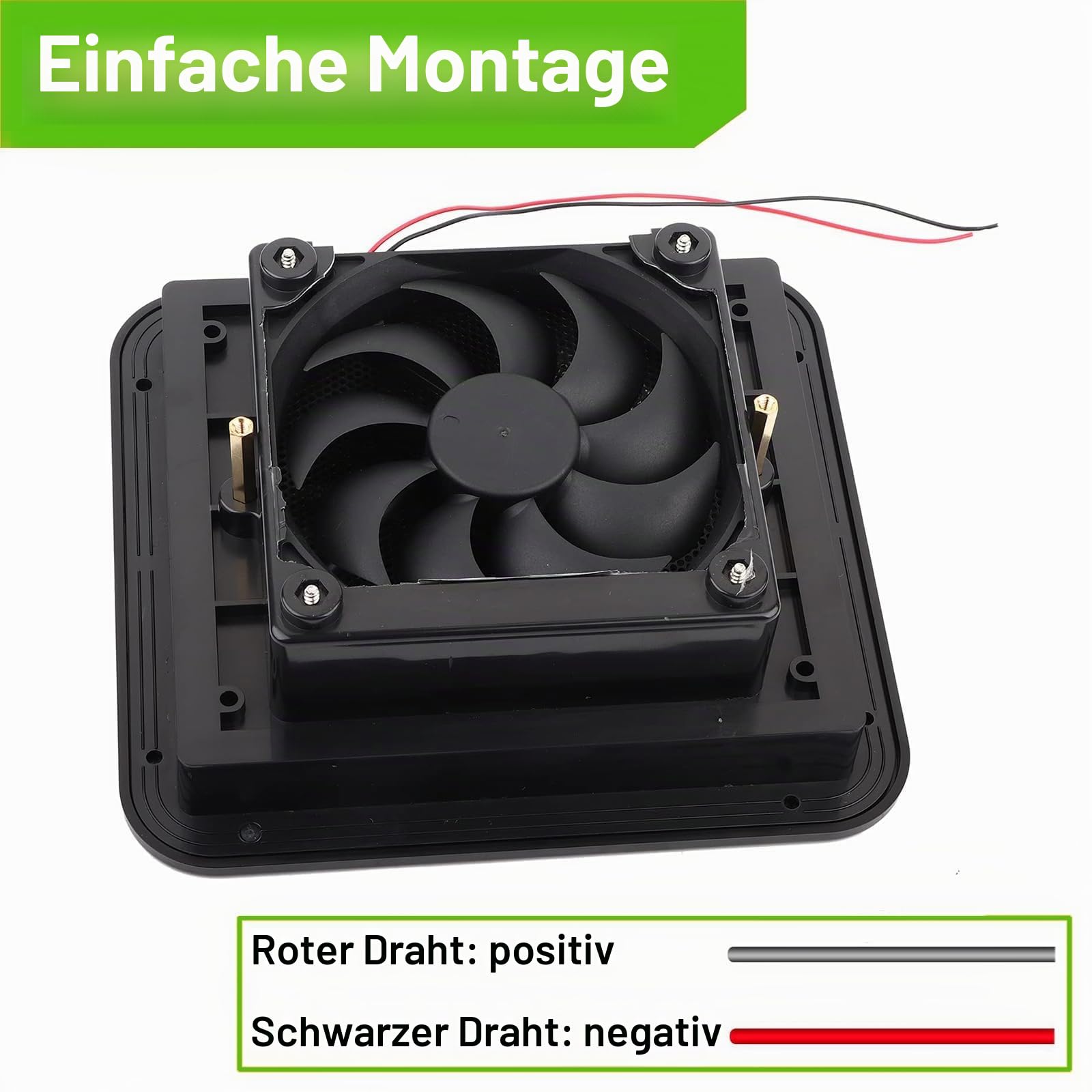 AUTOXBERT Lüftungsventilator für Wohnwagen, 2,4W 12V Lüftungsventilator geräuscharmes Lüftungsgebläse für Wohnwagen, Wohnmobile, Camper, Schwarz