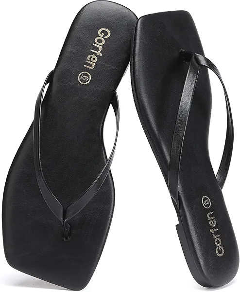 Gorfen Flip Flops for Women Comfortable Square Toe Casual Beach Sandals Summer Outdoor and Everyday Wear