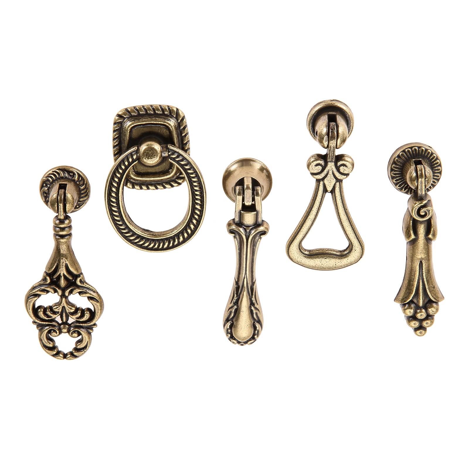 Ozlcua Color 4 Retro Door Handle 2Pcs Retro Style Drop Pendant Bronze Drawer Cabinet Knob Pull Antique Brass Ring Cupboard Dresser Handle Home Decor(Color 4)