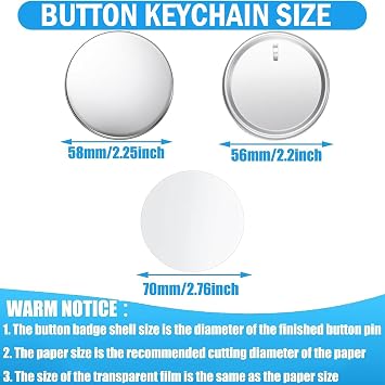 Badge Maker Keychains Supplies, 50 Sets 58mm/2.25 inch Pin Maker Buttons, Metal Badge Making kit with Metal Shell Cover, Transparent Film and Chain Head