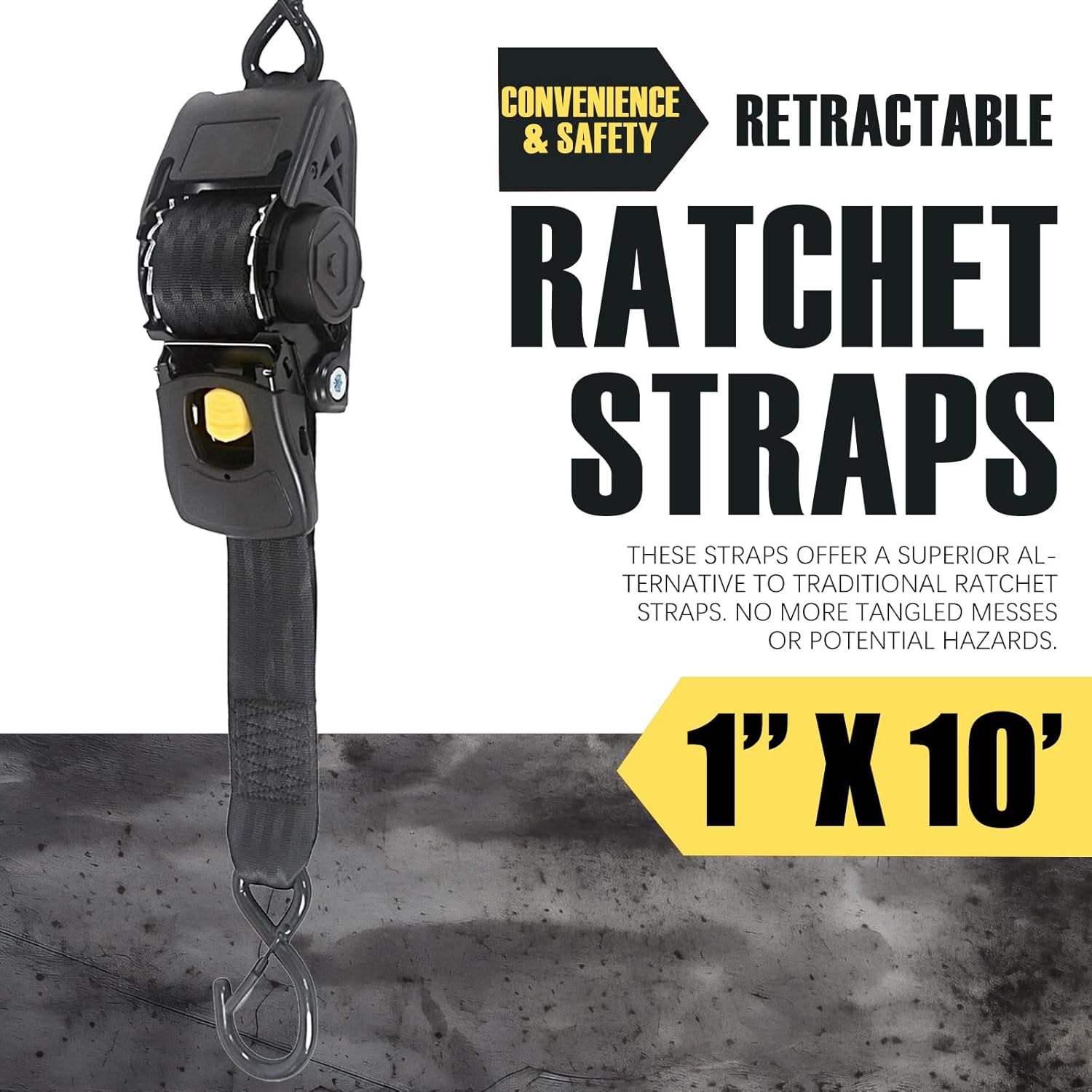 2 inch x 10 feet Retractable Ratchet Straps - 3000lbs Break Strength Heavy Duty Quick Release Tie Downs for Cargo, Truck, Motorcycle, ATV (2 Pack)