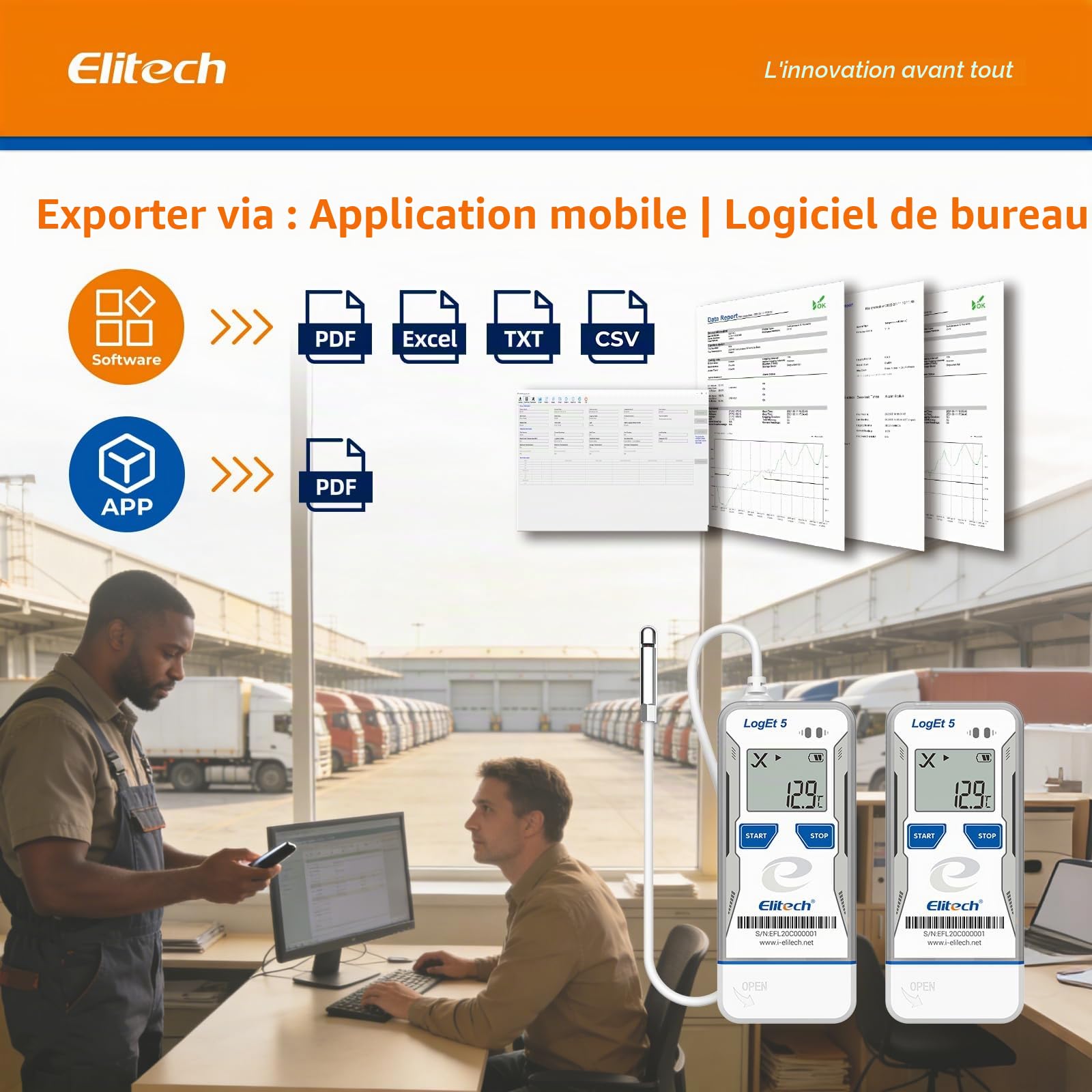 Elitech Enregistreur de Température et d'Humidité USB Bluetooth, Réutilisable avec Données pré-enregistrement, Rapports PDF CSV Automatiques, Thermomètre de Réfrigérateur 32 000 Points LogEt5BTH