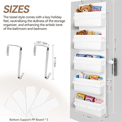 Miniatura 3 de Organizador para colgar sobre la puerta, 5 bolsillos, decoración bohemia para guardería, almacenamiento para colgar sobre la puerta, organizador de